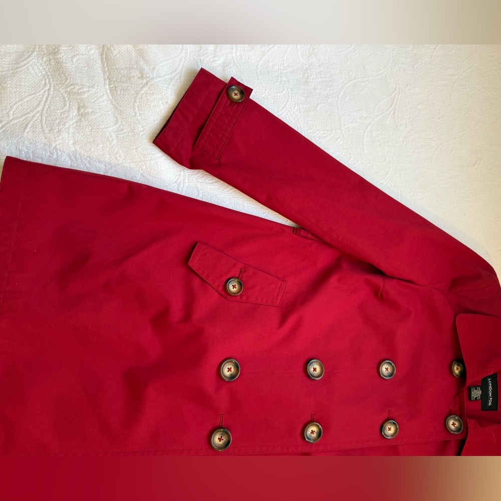 London Fog Red Double Breasted Trench Rain Coat Jacket Size M Classic Chic Bold - Picture 4 of 13